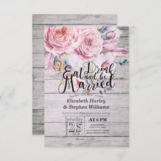 Elegant EAT-Drink en huwelijkshuwelijk Kaart (Voorkant / Achterkant)