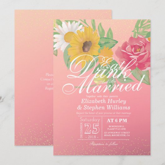 Elegant EAT-Drink en huwelijkshuwelijk Kaart (Voorkant / Achterkant)