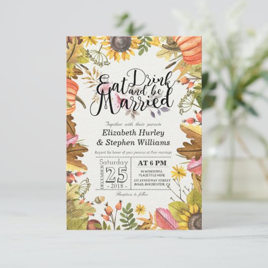 Elegant EAT-Drink en huwelijkshuwelijk Kaart (Staand voorkant)