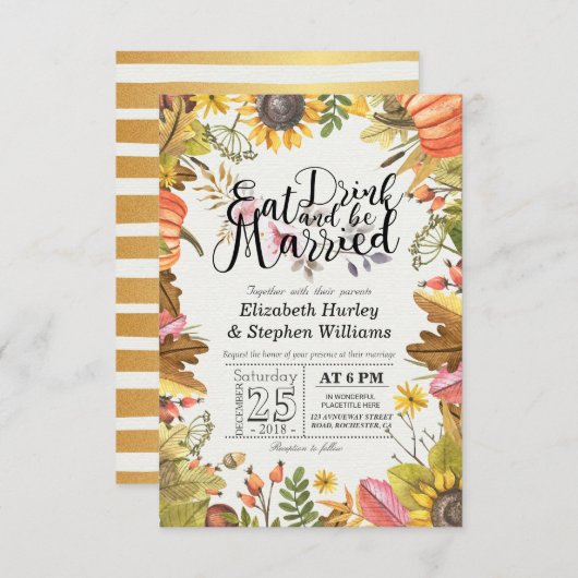 Elegant EAT-Drink en huwelijkshuwelijk Kaart (Voorkant / Achterkant)