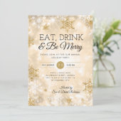 Elegant "Eat & Drink" Gold Holiday Kerstfeest Kaart (Staand voorkant)