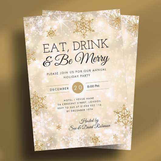 Elegant "Eat & Drink" Gold Holiday Kerstfeest Kaart