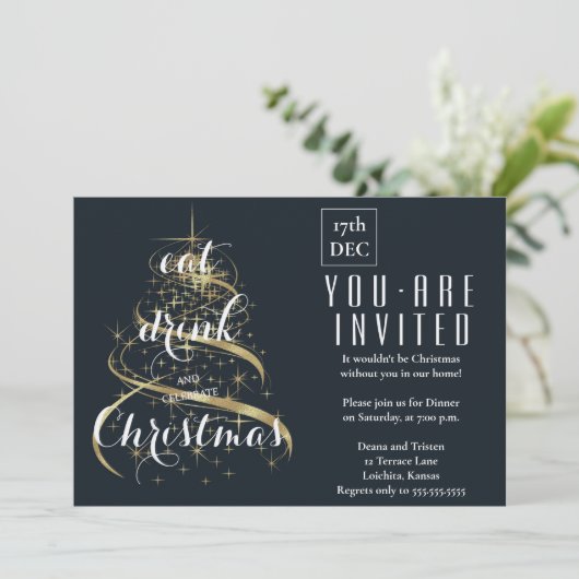 Elegant Eat, Drink & kerstfeest Kaart (Staand voorkant)