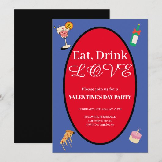 Elegant Eat Drink Liefde Valentijnsdag Harten Kaart (Voorkant / Achterkant)