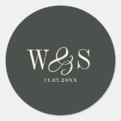 Elegant ebony initial wedding couples ronde sticker (Voorkant)
