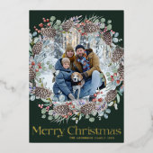 Elegant Echt Goud & Botanische Vrolijk Kerstfeest Folie Feestdagenkaart (Voorkant)