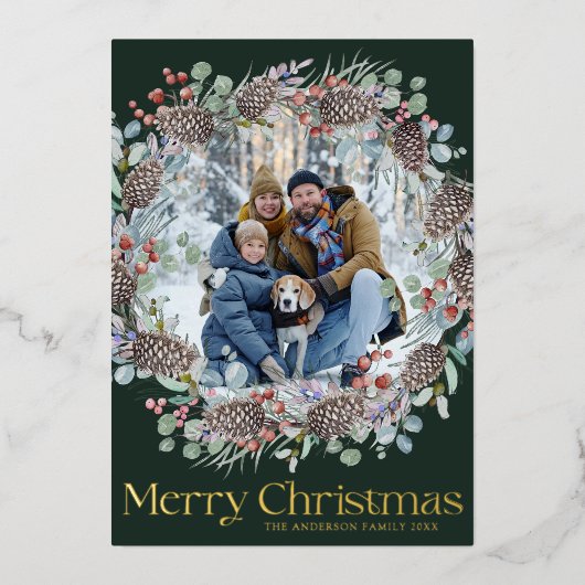 Elegant Echt Goud & Botanische Vrolijk Kerstfeest Folie Feestdagenkaart (Voorkant)