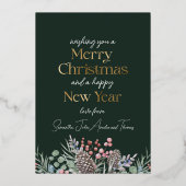 Elegant Echt Goud & Botanische Vrolijk Kerstfeest Folie Feestdagenkaart (Achterkant)