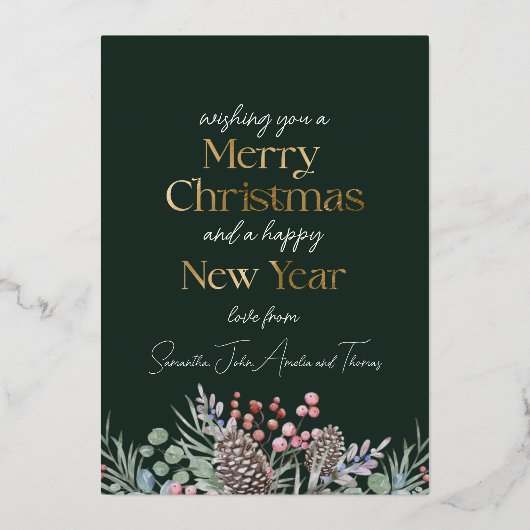 Elegant Echt Goud & Botanische Vrolijk Kerstfeest Folie Feestdagenkaart (Achterkant)