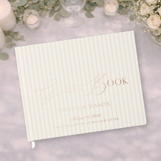 Elegant Echt Goud Folie Beige Streep Bruiloft Gastenboek