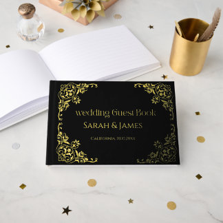 Elegant echt goud folie botanisch huwelijk gastenboek