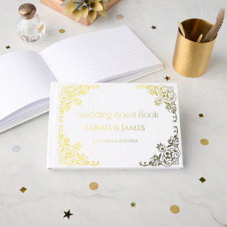 Elegant echt goud folie botanisch huwelijk gastenboek