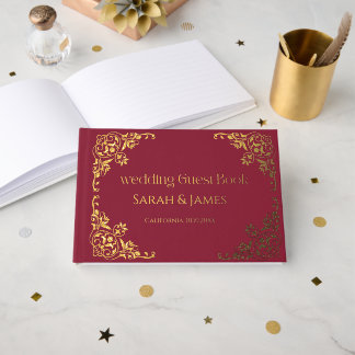 Elegant echt goud folie botanisch huwelijk gastenboek