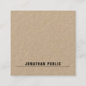 Elegant Echt Kraft Papier Eenvoudig Modern Minimal Vierkante Visitekaartje (Voorkant)