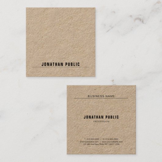 Elegant Echt Kraft Papier Eenvoudig Modern Minimal Vierkante Visitekaartje (Voorkant / Achterkant)