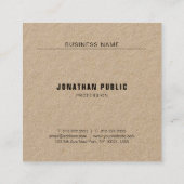 Elegant Echt Kraft Papier Eenvoudig Modern Minimal Vierkante Visitekaartje (Achterkant)