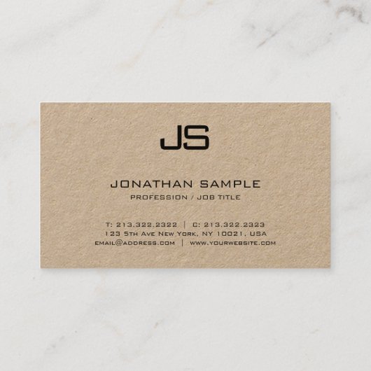 Elegant Echt Kraft Papier Modern Monogrammed Visitekaartje (Achterkant)