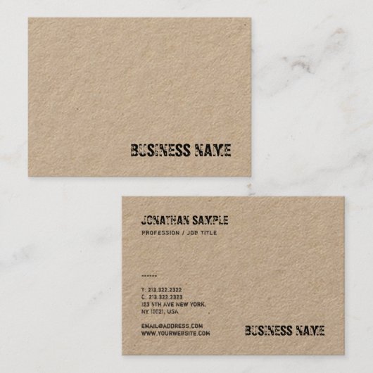 Elegant Echt Kraft Papier Noodlijdende Tekst Sjabl Visitekaartje (Voorkant / Achterkant)