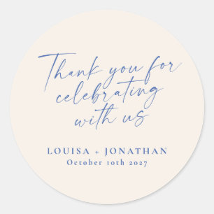 Elegant Ecru Blue Trendy Script - Aangepast bedank Ronde Sticker