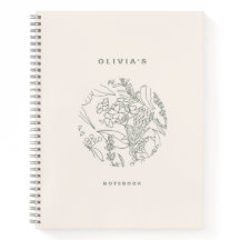 Elegant Ecru Sage Green Flowers Herbs Spiral