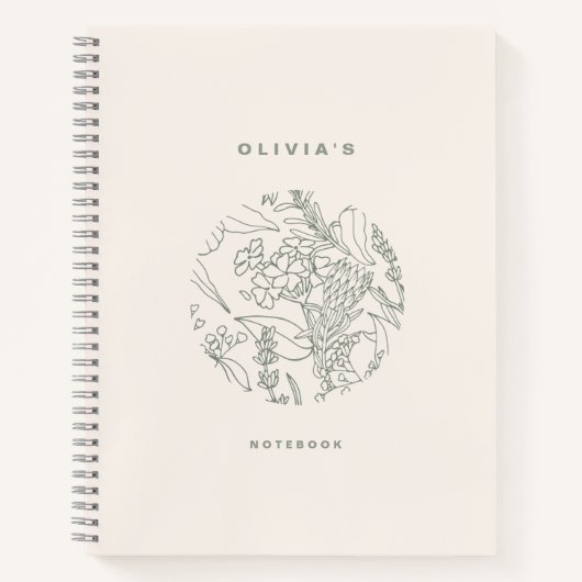 Elegant Ecru Sage Green Flowers Herbs Spiral Notitieboek (Voorkant)