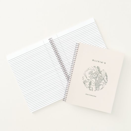 Elegant Ecru Sage Green Flowers Herbs Spiral Notitieboek (Binnen)