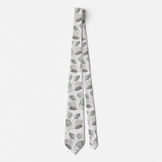 Elegant Ecru Silver Dollar Eucalyptus Weddenschap Stropdas (Voorkant)