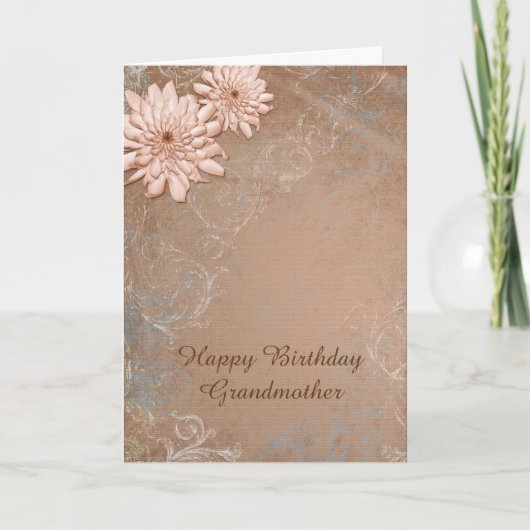 Elegant Ecru Tan Floral Grandmoeder Birthday Kaart (Voorkant)