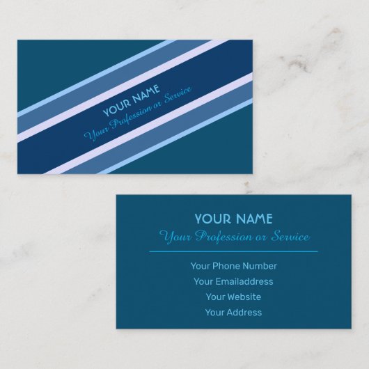 Elegant edelblauw gestreept visitekaartje (Voorkant / Achterkant)
