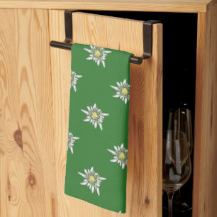 Elegant edelweiss patroon op groene achtergrond theedoek