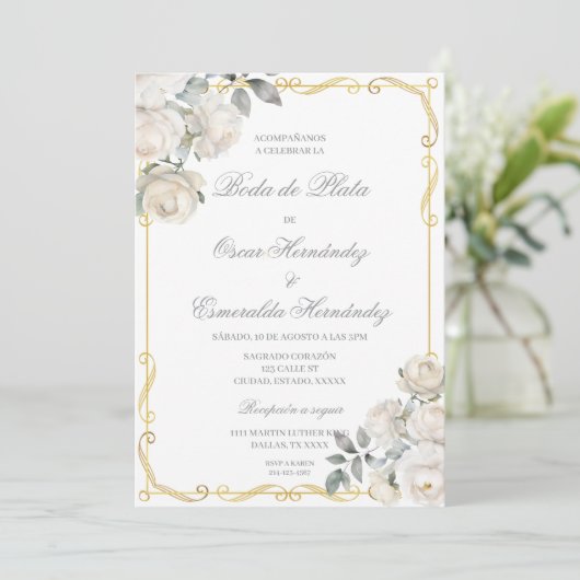 Elegant editabele zilveren bruiloft kaart (Staand voorkant)