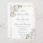 Elegant editabele zilveren bruiloft kaart (Voorkant / Achterkant)