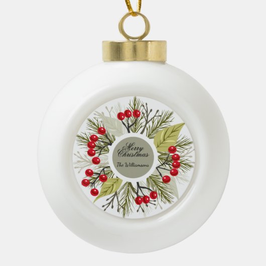 Elegant Editable Christmas/Holiday Keramische Bal Ornament (Voorkant)