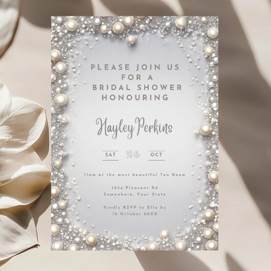 Elegant Editable Diamonds & Pearls Bridal Shower  Kaart