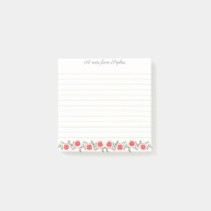Elegant Editable Red Gold Floral Lined Stickies Post-it® Notes