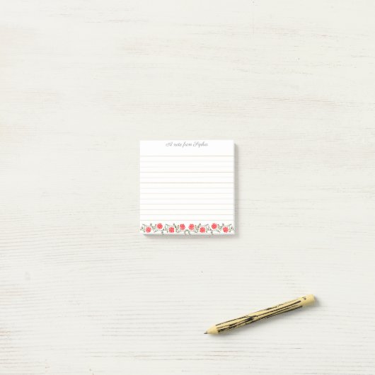 Elegant Editable Red Gold Floral Lined Stickies Post-it® Notes (Op bureau)