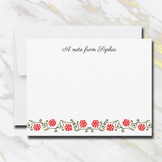 Elegant Editable  Red Gold Floral Notitiekaartje