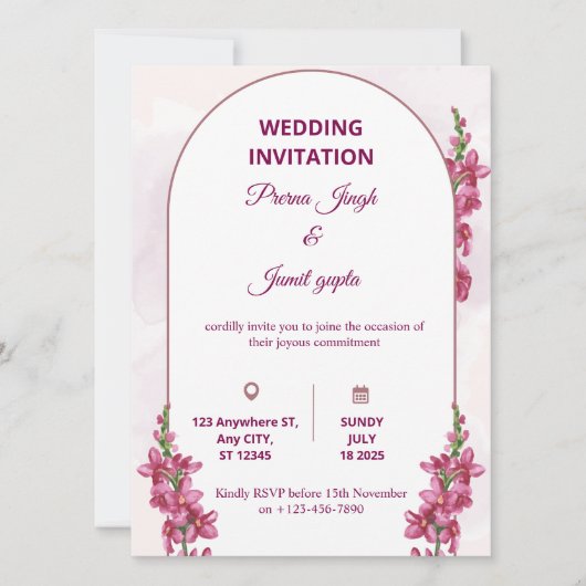 Elegant Editable Wedding Invitation | Modern Flora Kaart (Voorkant)