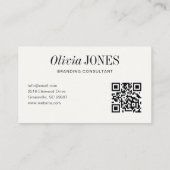 Elegant Editorial Minimalist White QR Code Visitekaartje (Achterkant)