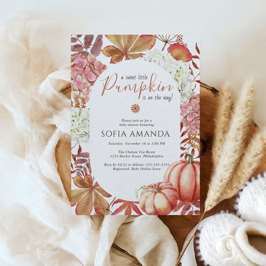 Elegant een beetje pompoen herfst bladeren Baby sh Kaart