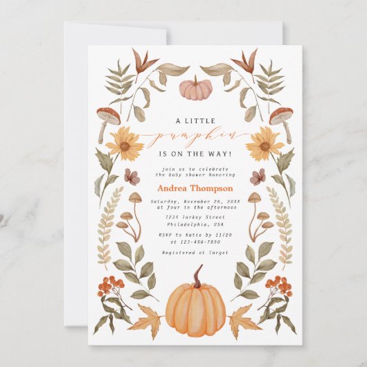 Elegant een beetje pompoen herfst bladeren Baby sh Kaart (Voorkant)
