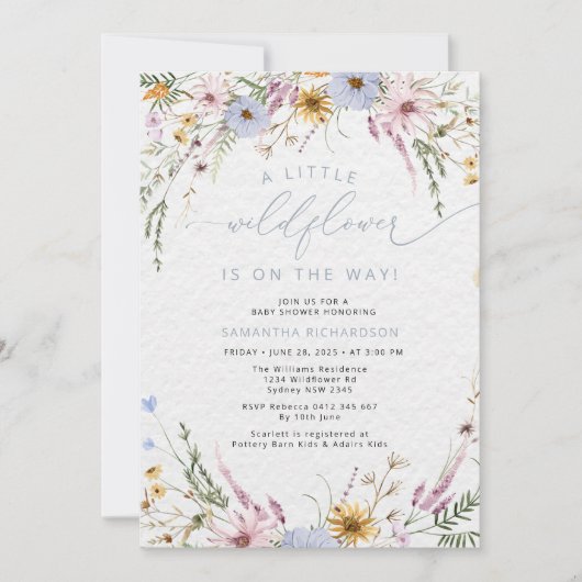 Elegant een beetje wilde bloem Baby shower Kaart (Voorkant)
