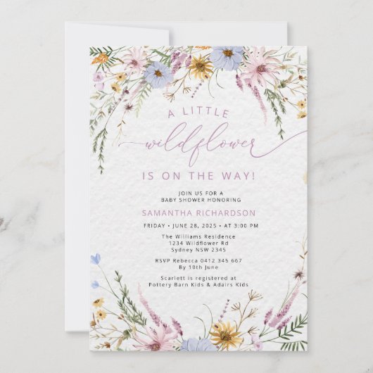 Elegant een beetje wilde bloem Baby shower Kaart (Voorkant)