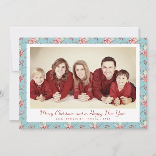 Elegant Eend Ei Blauwe Holly Foto Feestdagenkaart (Voorkant)