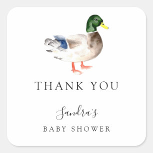 Elegant Eenden Baby Shower Bedankt Script Chic Vierkante Sticker