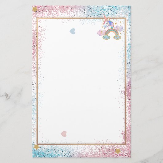 Elegant eenhoorn glitter briefpapier (Voorkant)