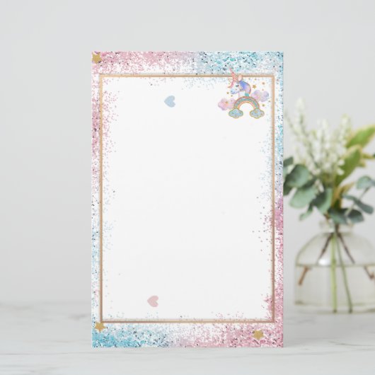 Elegant eenhoorn glitter briefpapier (Staand voorkant)