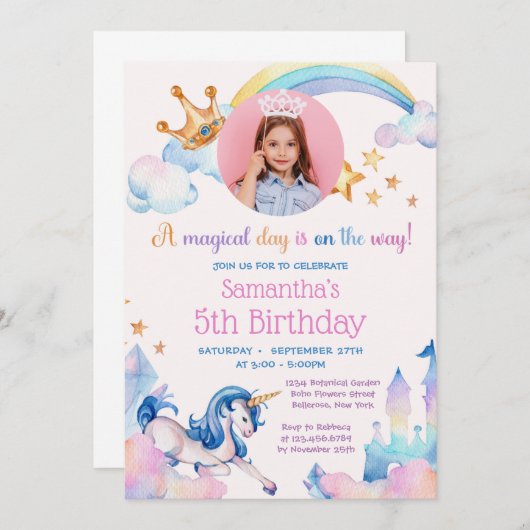 Elegant eenhoorn regenboogdiamanten kroonverjaarda kaart (Voorkant / Achterkant)