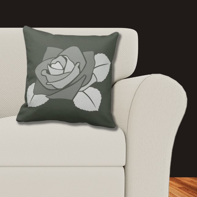 Elegant eenmalig Roos bloesem op grijs Kussen (Elegant Single Rose Blossom, Grey Throw Pillow)