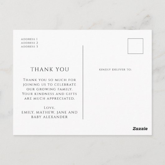 Elegant eenvoudig 4 foto Baby shower Dank u Briefkaart (Achterkant)